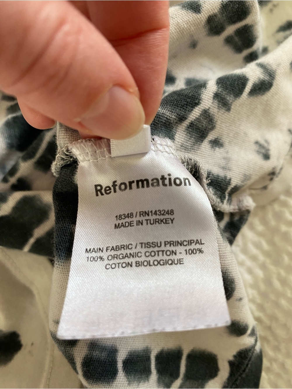 Reformation Black & White Tie-Dye Long Sleeve Crewneck Organic Cotton Small - Picture 6 of 9